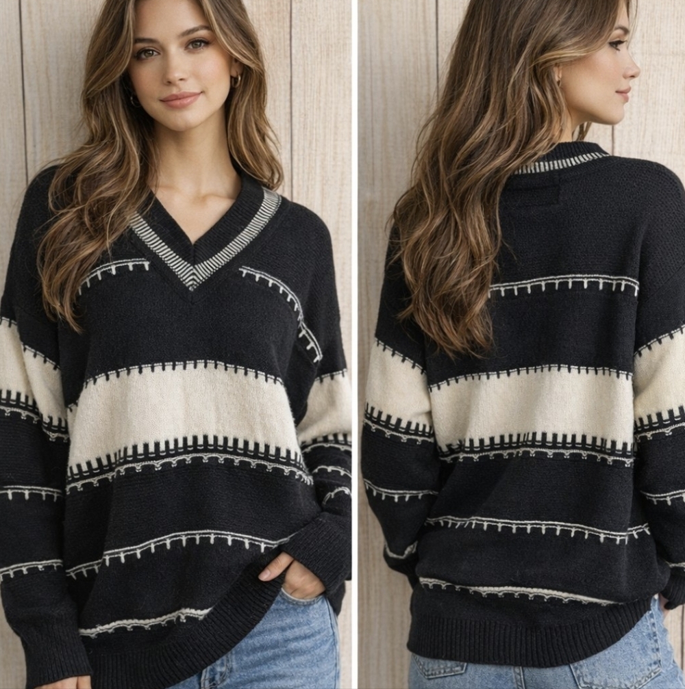 Vintage Jantzen grandpa Oversized Black & White Textured sweater